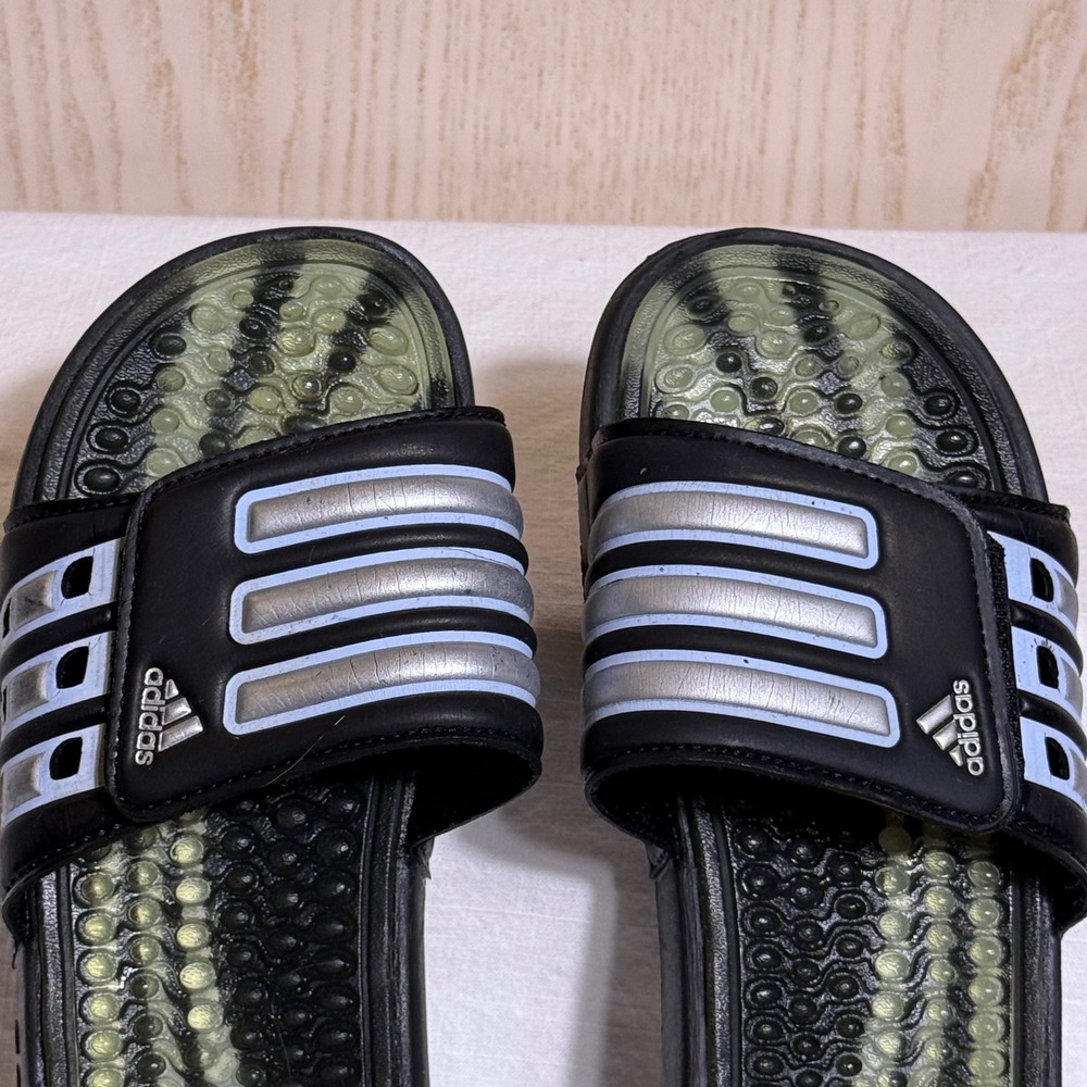 Adidas 5W Adissage Slides Black Silver Massage Footbed Athletic Sandals - Picture 3 of 5